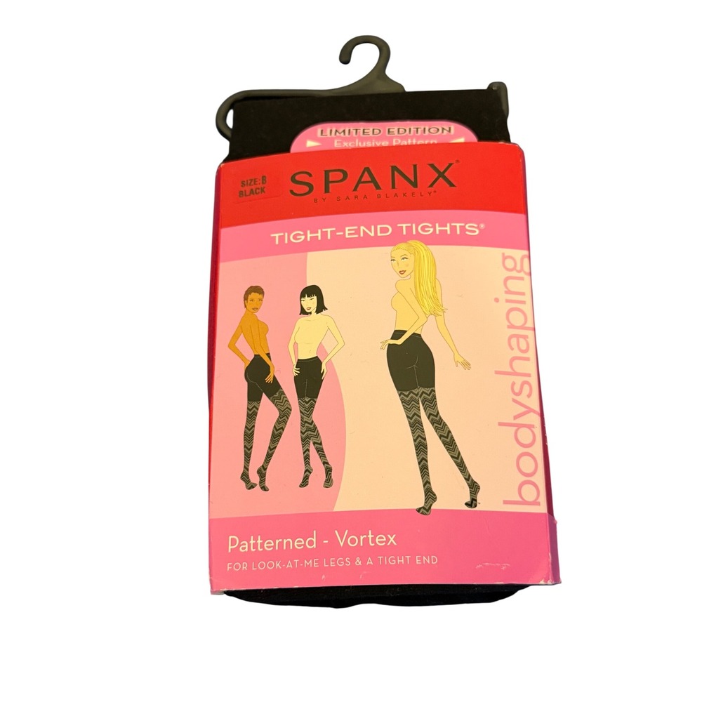 Spanx Tight-End Tights Vortex Patterned Black Body Shaping Sz B Limited Edition